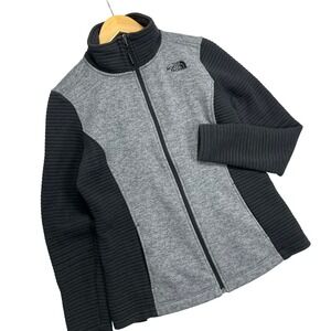 The North Face Womens Grey Black Ribbed Full Zip Fleece Jacket Medium